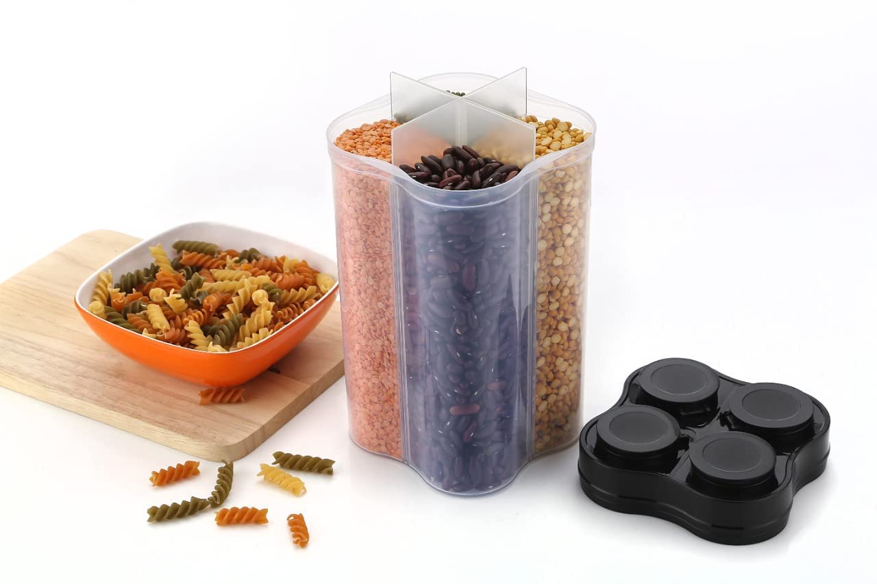 0764B Plastic Lock Food Storage 4 Section Container Jar for Grocery, Fridge Container. DeoDap 0764B Plastic Lock Food Storage 4 Section Container Jar for Grocery, Fridge Container. DeoDap